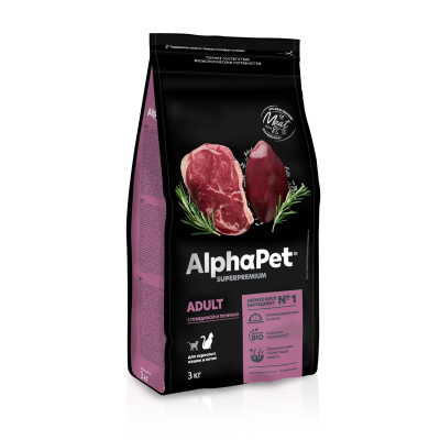 AlphaPet Superpremium (АльфаПет) 3кг с говядиной и печенью сухой для домашних кошек (650860) фото AlphaPet Superpremium (АльфаПет) 3кг с говядиной и печенью сухой для домашних кошек (650860) фото