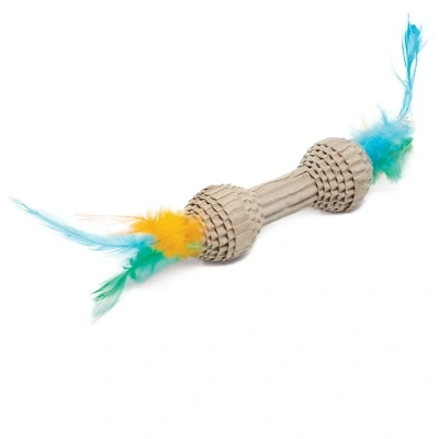 Игрушка (Triol) NATURAL Гантель с перьями из гофрокартона для кошек, 100/200мм фото