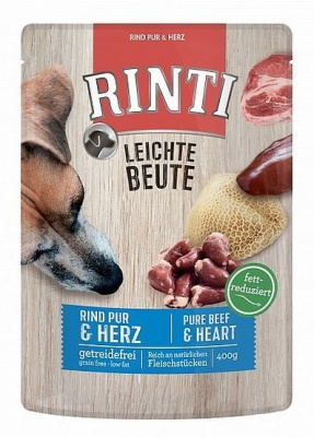 RINTI LEICHTE BEUTE Rind Pur + Geflugelherzen 0,4кг говядина и птичьи сердечки влажный корм для собак фото