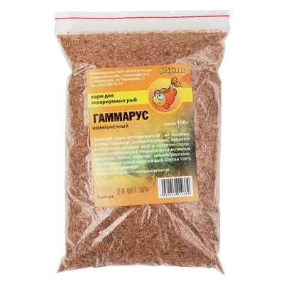 Корм (Бобренок) 0,1кг Гаммарус сухой измельченный для рыб фото