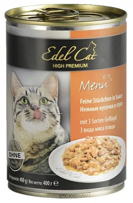 Edel Сat 0,4кг 3 вида мяса нежные кусочки в соусе для кошек (173046) фото