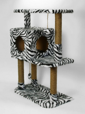 Домик Меридиан когтеточка Квадратный трехэтажный с полкой (65*36*105), зебра, д/кошек