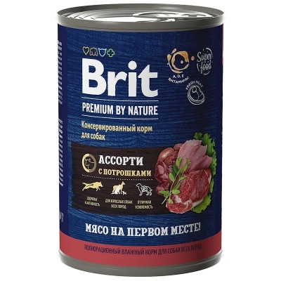 Brit Premium by Nature 0,41кг мясное ассорти потрошки консервы для взрослых собак всех пород (51137) фото