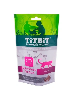 TiTBiT 0,06кг хрустящие подушечки для кошек с мясом индейки для здоровья сердца  фото