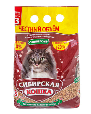 Наполнитель (Сибирская кошка) 3л Универсал впитывающий для кошек АКЦИЯ Наполнитель (Сибирская кошка) 3л Универсал впитывающий для кошек АКЦИЯ