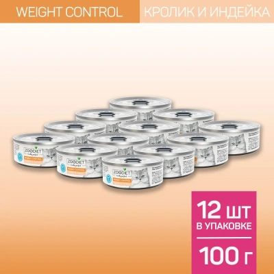 Четвероногий гурман 0,1кг Zoodiet Weight Control Кролик с индейкой для кошек, контроль веса (233222) фото