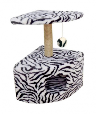 Домик Меридиан когтеточка Угловой с полкой, джут (50*40*59), зебра д/кошек