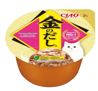 Inaba CIAO Kinnodashi cup 0,07кг RU803 Тунец Магуро с морским гребешком Дополнительный рацион для кошек фото