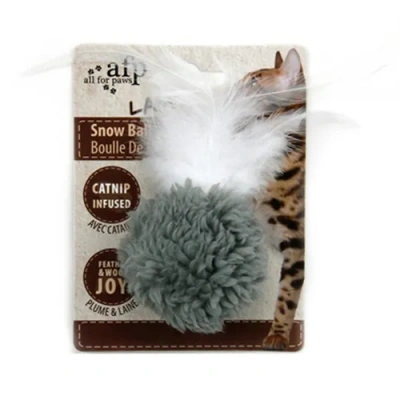 Игрушка (All For Paws) 2106 для кошек Lamb Снежок с пером, с кошачьей мятой (1/8/48)
