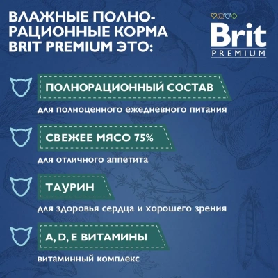 Brit Premium 0,085кг утка с яблоками в желе пауч для стерилизованных кошек (5050208) фото Brit Premium 0,085кг утка с яблоками в желе пауч для стерилизованных кошек (5050208) фото