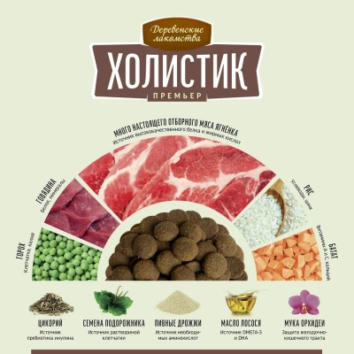 Деревенские лакомства Холистик Премьер 2кг ягненок с рисом для собак средних и крупных пород (79213881) фото