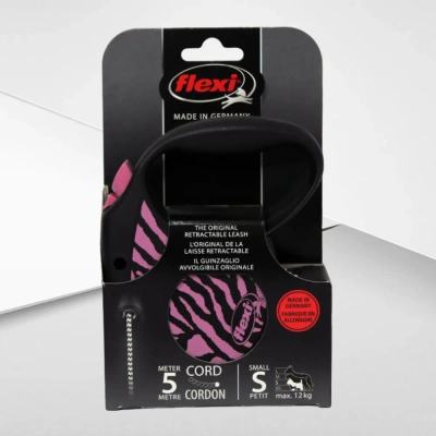 Рулетка (Flexi) Safari cord S трос 5м  12 кг розовая зебра фото