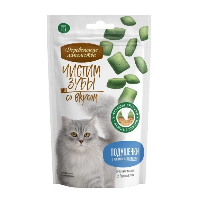Деревенские лакомства 0,03кг Чистим зубы для кошек Подушечки с кремом из говядины фото