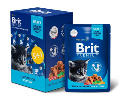 Brit Premium 0,085кг Промо-Набор 5+1 цыпленок в соусе паучи для котят (55098)