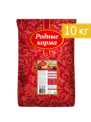 Родные корма 10кг (3,5 пуда) с телятиной сухой для кошек (537758)