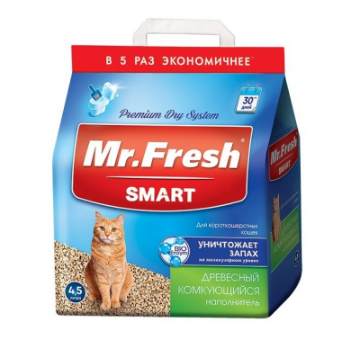 Наполнитель (Mr.Fresh) 4,5л/2,1кг Smart древесный комкующийся для короткошерстных кошек (4) фото