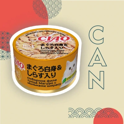 Inaba Ciao 0,085кг Тунец Магуро (белое мясо с ширасу) влажный корм для взрослых кошек фото