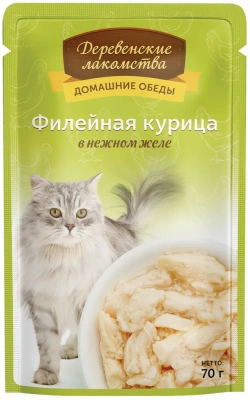 Деревенские лакомства 0,07кг Домашние обеды филе курицы в желе пауч для кошек (74500615) фото