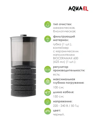 Турбофильтр (AQUAEL) 1000 внутренний, до 1000л/ч фото