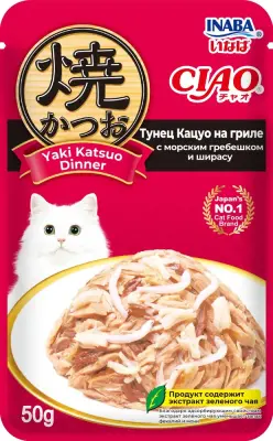 Inaba CIAO Yaki Katsuo Dinner 0,05кг RU703 Тунец Кацуо на гриле с морским гребешком и ширасу фото