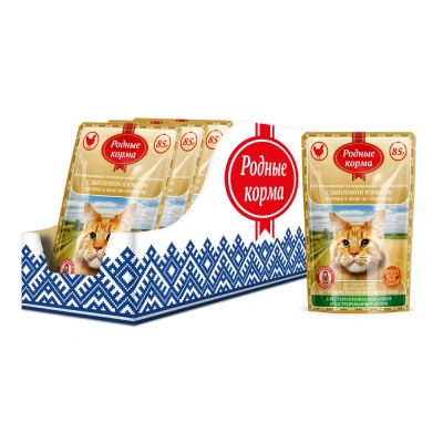 Родные корма 0,085кг с говядиной и печенью кусочки в желе по-таёжному для стерилизованных кошек (044266) фото