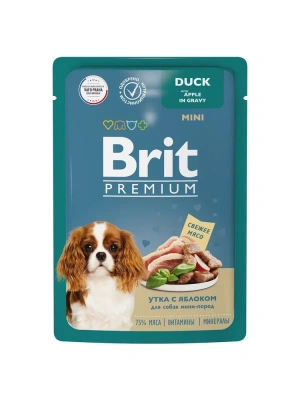 Brit Premium 0,085кг утка с яблоком в соусе, пауч для взрослых собак мини пород (53117) фото
