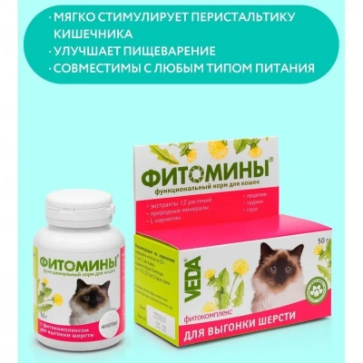 Фитомины 0,05кг корм функциональный для выгонки шерсти кошек Фитомины 0,05кг корм функциональный для выгонки шерсти кошек