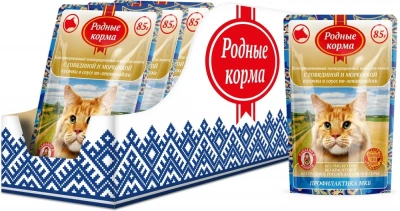 Родные корма 0,085кг с говядиной и морковкой кусочки в соусе по-ленинградски МКБ для кошек (043382) фото
