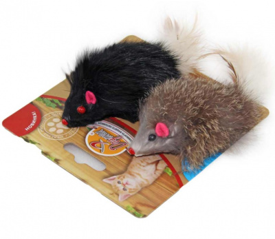 Игрушка Догман мышка меховая гремящяя с пером 2 шт. (6 см.) Игрушка Догман мышка меховая гремящяя с пером 2 шт. (6 см.)