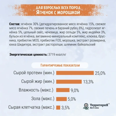 ТерриториЯ Урал 12кг ягненок с морошкой сухой для взрослых собак всех пород (560377) фото ТерриториЯ Урал 12кг ягненок с морошкой сухой для взрослых собак всех пород (560377) фото