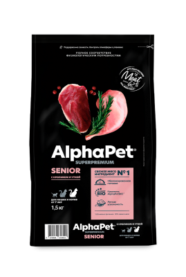 AlphaPet Superpremium (АльфаПет) 1,5кг с кроликом и уткой сухой для кошек от 7 лет (656022)