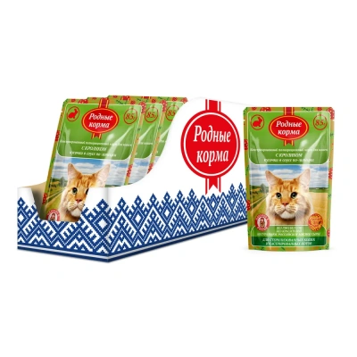 Родные корма 0,085кг с кроликом кусочки в соусе по-липецки для стерилизованных кошек (043405) фото