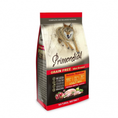 Primordial 2кг утка, перепел беззерновой сухой для собак  мелких пород (011454) фото
