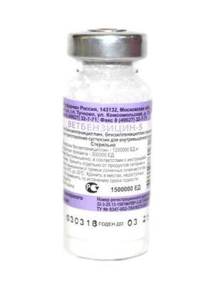 Ветбензицин-5 1500 000ЕД антибактериальный порошок для приготовления суспензии для инъекций 50фл (упаковка) (ЛИЦЕНЗИЯ) фото