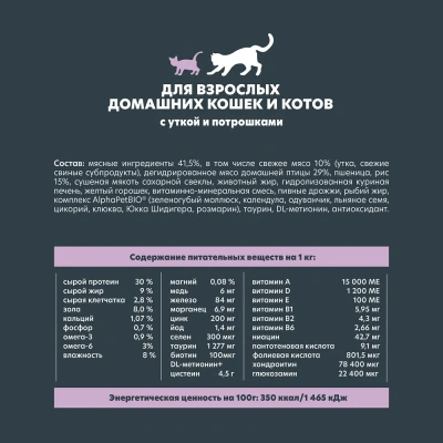 AlphaPet WOW (АльфаПет) 0,35кг с уткой и потрошками сухой для кошек (651539) фото AlphaPet WOW (АльфаПет) 0,35кг с уткой и потрошками сухой для кошек (651539) фото