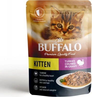 Баффало Mr.Buffalo Kitten 0,085кг индейка на пару в соусе влажный для котят (790174) фото Баффало Mr.Buffalo Kitten 0,085кг индейка на пару в соусе влажный для котят (790174) фото