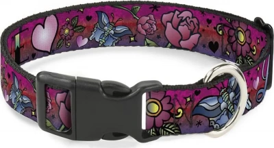Ошейник (Buckle-Down) Любовь розовый цвет с пластиковой застёжкой 38-66 см фото