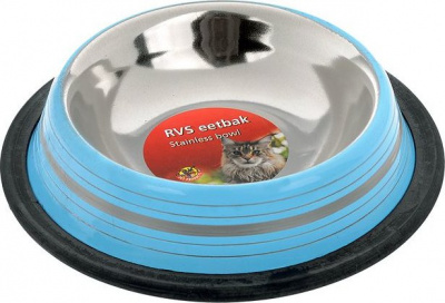 Миска (Beeztees) 653738 стальная нескользящая голубая в полосочку 180мл*11см фото