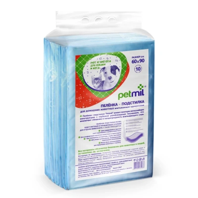 Пеленки (Petmil) впитывающие одноразовые 60*90 10шт для животных  Пеленки (Petmil) впитывающие одноразовые 60*90 10шт для животных