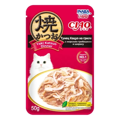 Inaba CIAO Yaki Katsuo Dinner 0,05кг RU703 Тунец Кацуо на гриле с морским гребешком и ширасу Inaba CIAO Yaki Katsuo Dinner 0,05кг RU703 Тунец Кацуо на гриле с морским гребешком и ширасу