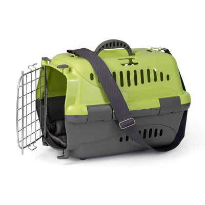 Переноска (Зооэкспресс) 17423 для животных "Турне" S АВИА с металлической дверцей (коврик+ремень) 42*29*29,5 см зеленая