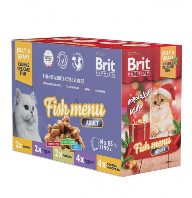Brit Premium Набор 14шт по 0,085кг Особые меню Рыбное меню в соусе и желе для взрослых кошек (5055036) фото