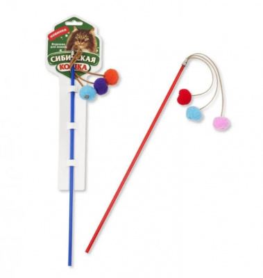 Дразнилка (Сибирская кошка) Удочка погремушки с лентами Дразнилка (Сибирская кошка) Удочка погремушки с лентами