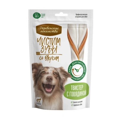 Деревенские лакомства 0,1кг Чистим зубы твистер с говядиной для собак фото