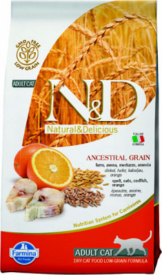 Farmina (Фармина) N&D Low Grain Cat 5кг с треской и апельсином для взрослых кошек (032775)