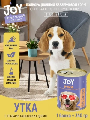 Joy 0,34кг утка беззерновой влажный для собак средних и крупных пород Joy 0,34кг утка беззерновой влажный для собак средних и крупных пород