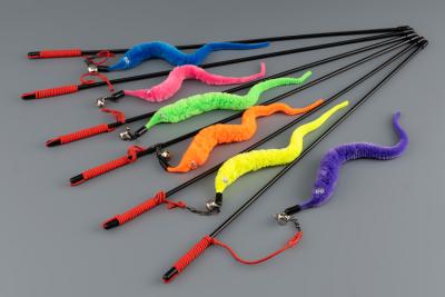 Дразнилка (Nunbell) Червячок, съемный с колокольчиком на палочке 22см, l=47см микс для кошек фото