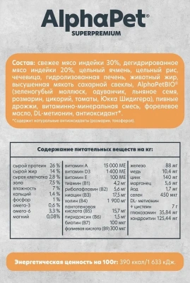 AlphaPet Superpremium Monoprotein (АльфаПет) 0,5кг из индейки сухой для взрослых собак мелких пород (652642) фото