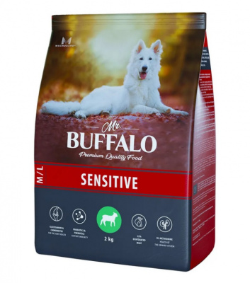 Баффало Mr.Buffalo Sensitive 2кг с ягненком чувствительное пищеварение сухой корм для собак средних и крупных пород (078885) фото