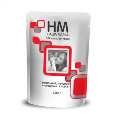 Наша Марка 0,1кг говядина, печень, овощи в соусе влажный корм для кошек